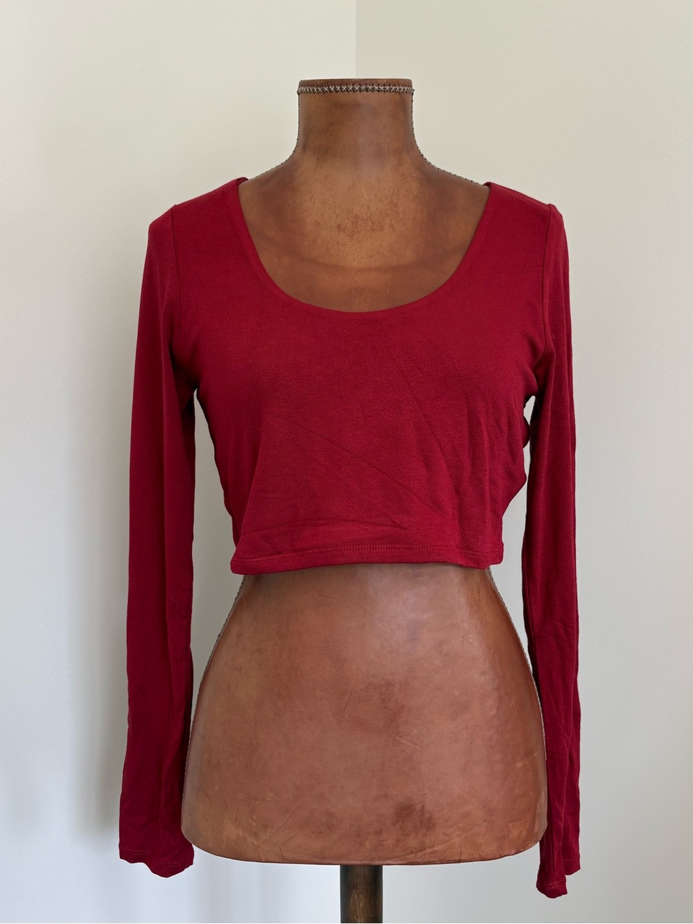 Naked Wardrobe Red Long-Sleeve Scoop Neck Crop Top